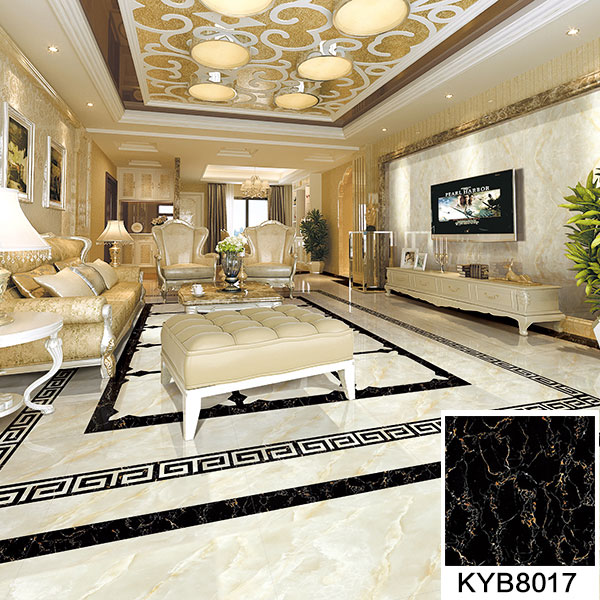 02糖心VIOG官方人口陶大理石瓷磚：黑金花KYB8017地麵鋪貼效果圖