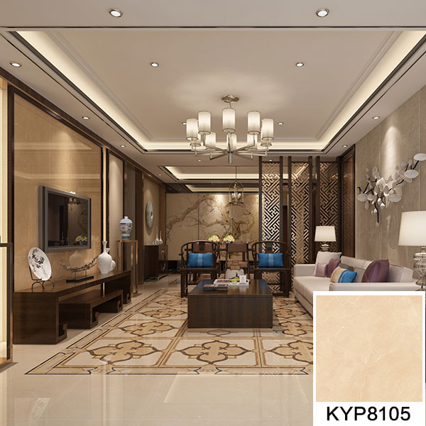 02 糖心VIOG官方人口陶大理石瓷磚：世紀米黃 KYP8105地麵鋪貼效果圖
