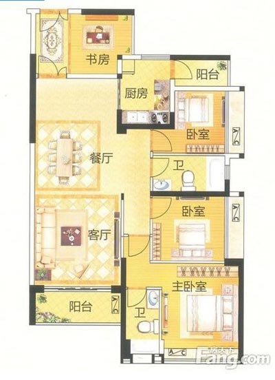 本單元的設計整體色調采用的是木色，不僅沿用了中式的端莊典雅，同時加入一些時尚的元素，讓整個空間多了現代的時尚感覺，卻不失中式的端莊。